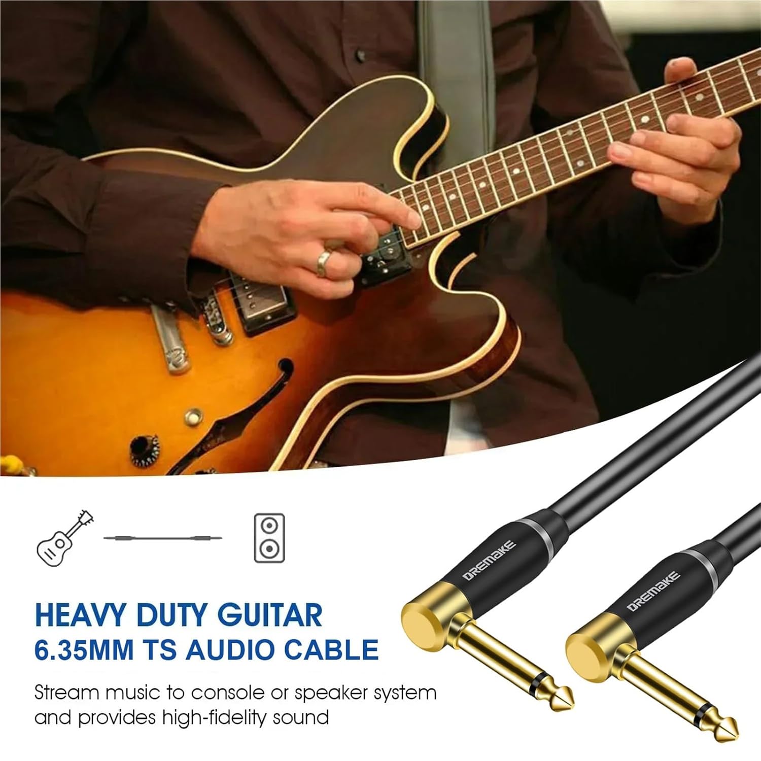 6.5mm TS Instrument Cable 1/4 Inch Right Angle to Electric Guitar Bass Audio Cord for Keyboard Mixer Amp Ect(6.5mm-TS,1m)