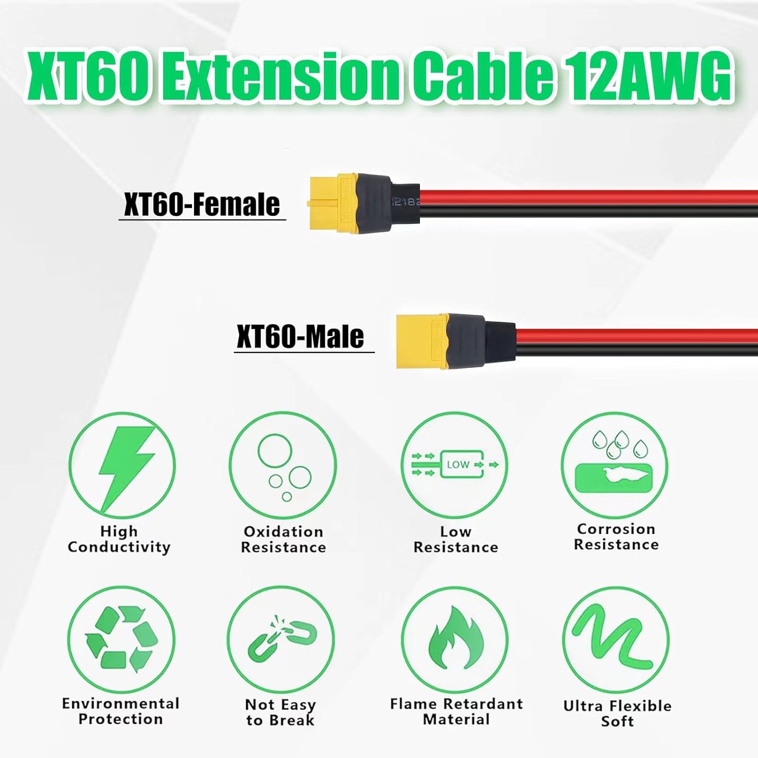50FT XT60 Extension Cable with Male and Female Connectors XT60 Adapters Cable for Power Station and Rechargeable Batteries (12AWG 50FT)