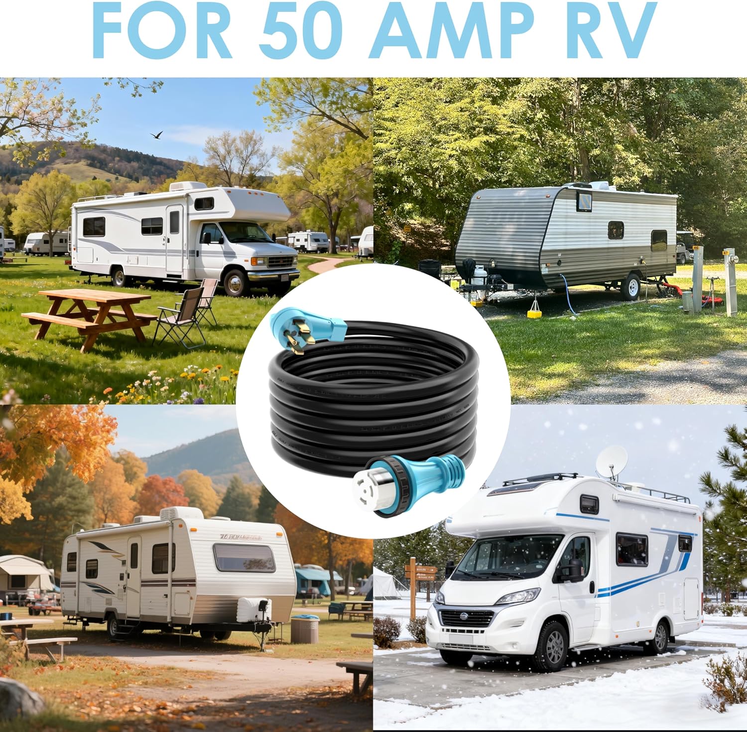 CircleCord UL Listed 50 Amp 25 Feet RV/Generator Cord with Locking Connector, Heavy Duty 6/3+8/1 Gauge STW Wire, 14-50P Male and SS2-50R Twist Locking Female for RV Camper and Generator to House