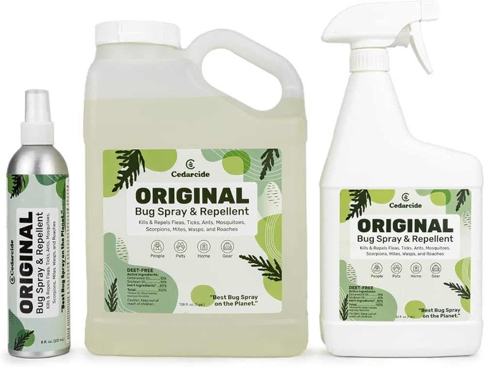 Cedarcide Original Bug Spray | Repel & Kill Fleas, Ticks, Mosquitoes, Mites, Ants & Chiggers | for use on People, Pets & Home | Natural Cedar Oil | Large Size Kit
