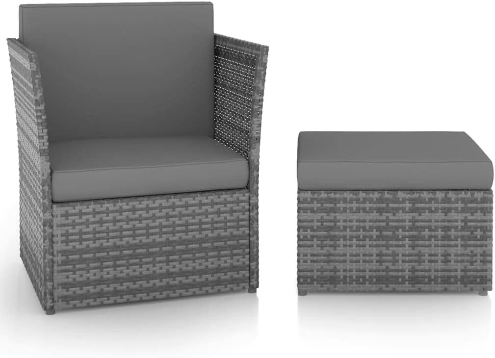 Patio Chair with Stool Poly Rattan Anthracite,Rattan Chair and Footstool Set Durable and Stylish for Patio and Garden Outdoor Furniture, Outdoor Chairs