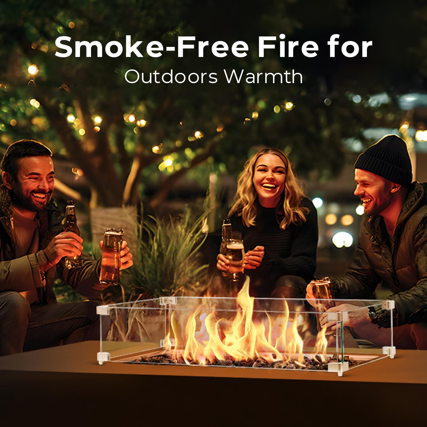 60 Inch Outdoor Propane Fire Pit Table w/Tank Cover Table Wind Guard, Natural Gas Firepit Table for Outside Patio, 50,000 BTU Rectangular Concrete Fire Table