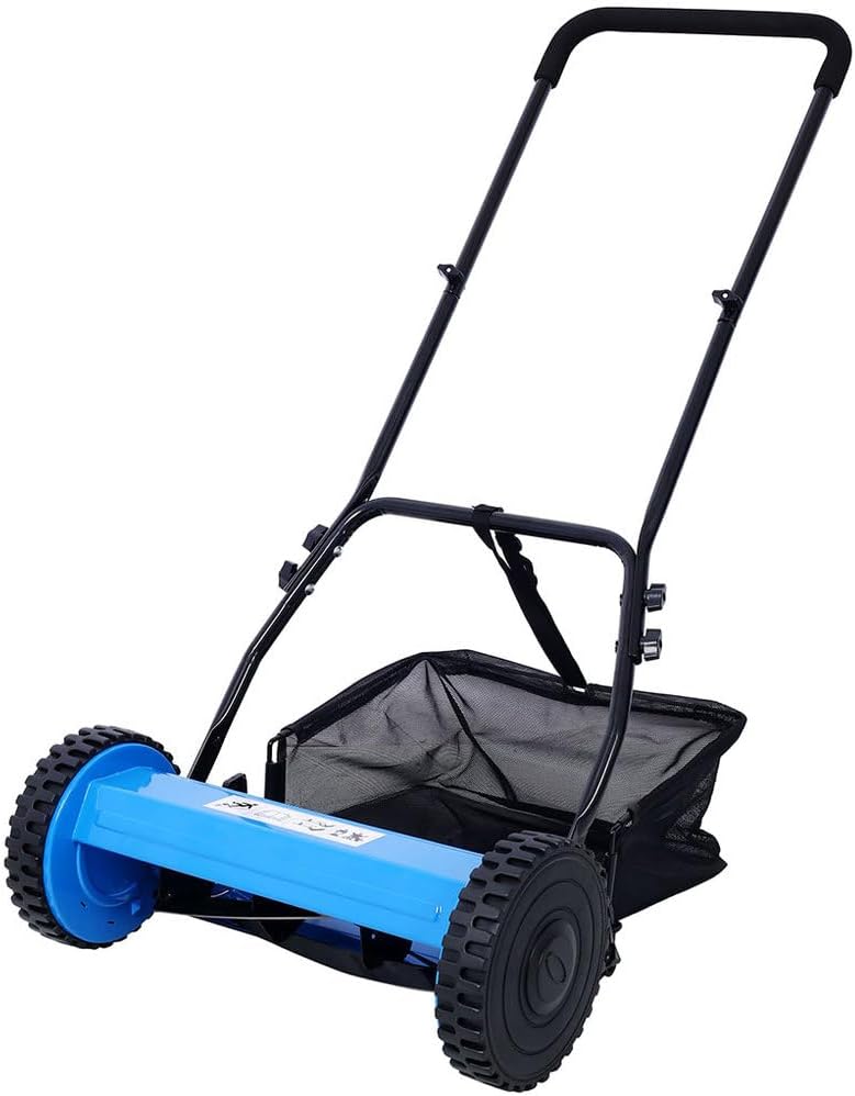 Manual Push Reel Lawn Mower, 14-Inch 5-Blade Reel Mower with Adjustable Cutting Height (0.6