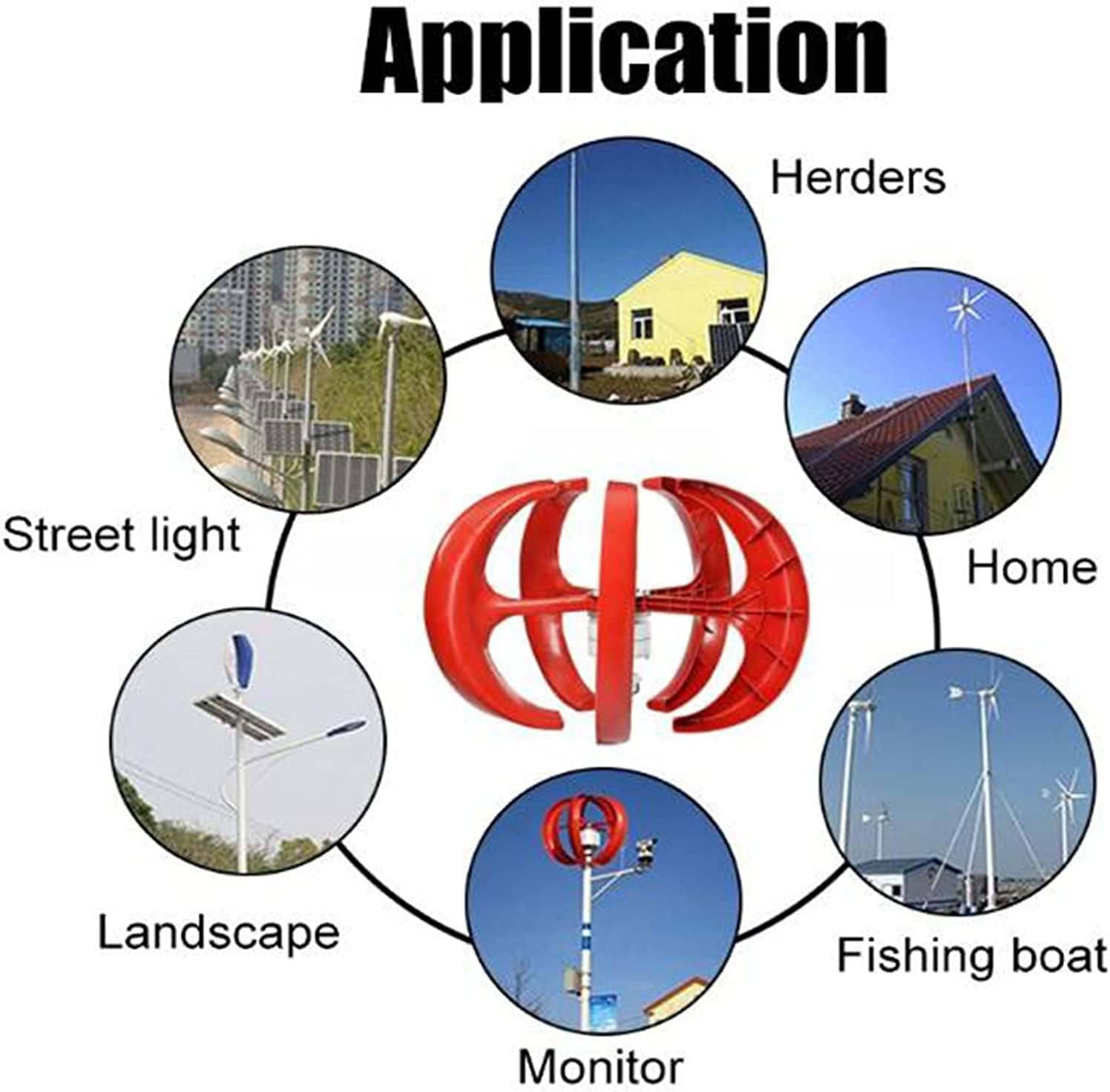 New Energy Vertical Wind Turbine,8000W 12V 24V 48V Low Wind Speed Start Vertical Axies Wind Generator with Controller (Red)