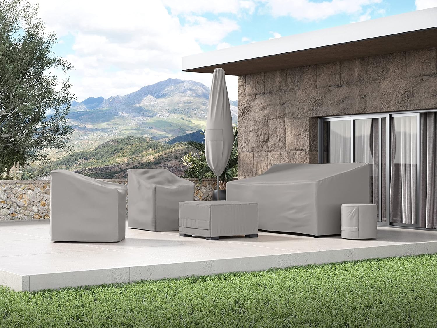 Covermates Ultima Square Fire Pit Cover – Waterproof Heavy-Duty Outdoor Protection with Ripstop Polyester, Mesh Air Vents & Secure Buckle Straps, Square 42W x 42D x 35H, Ripstop Grey