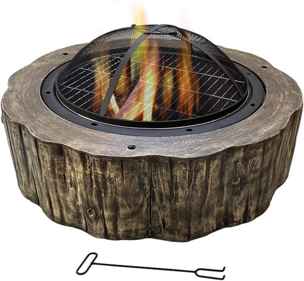Garden Fire Pit Grill Bowl Grill Barbecue Rack Fire Pits Bowls,for Garden Wood Burning BBQ with Grill and Lid Cast Iron Outdoor Firepit for Log Burning for Patio Camping Waterproof 80cm