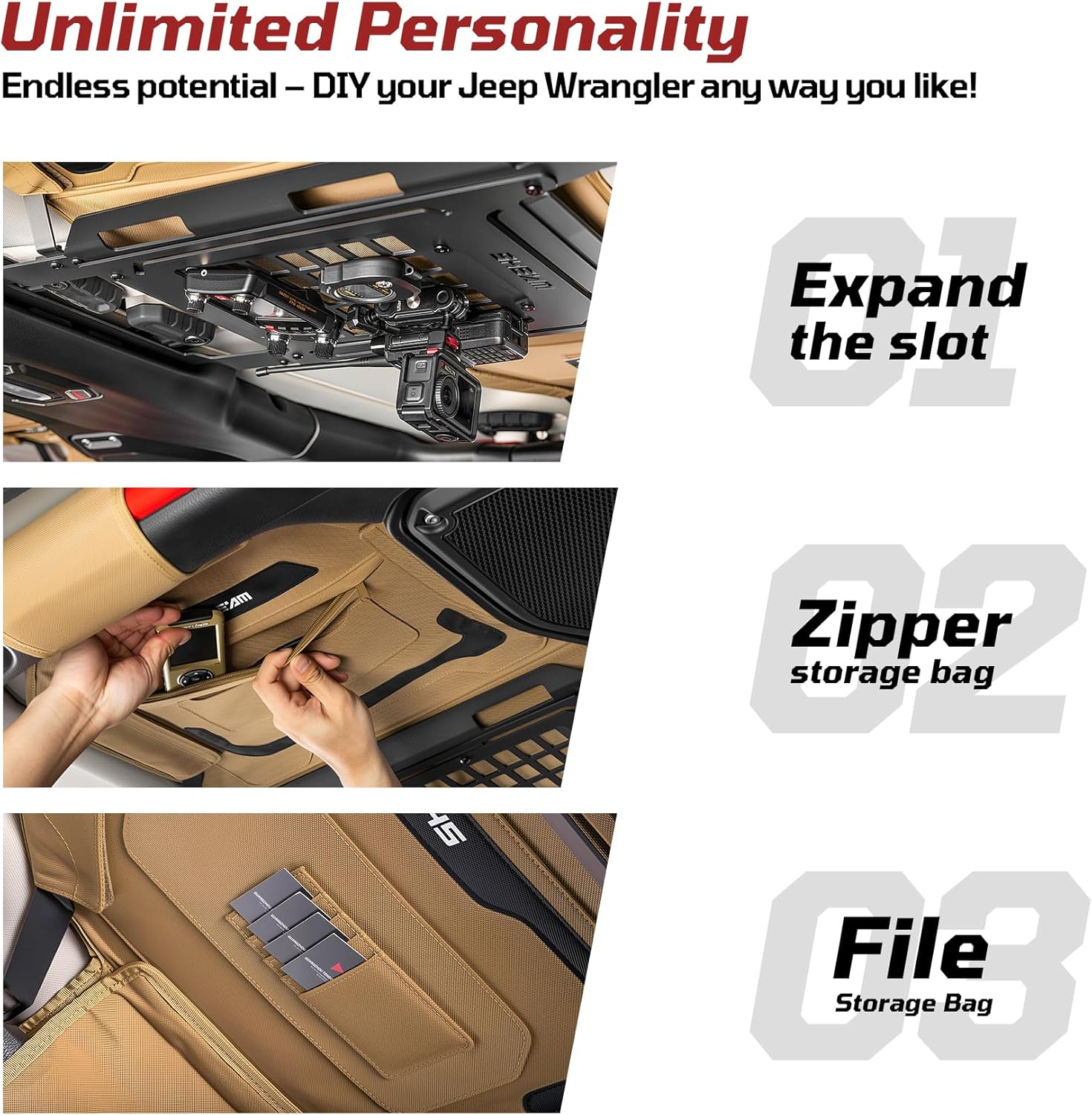 Jeep Wrangler JL MOLLE Panel Metal Roof Rack with Canvas Insulated Storage Bag, Multifunctional Storage Accessory, Fits 2018-2025 4-Door Models- Rear Row