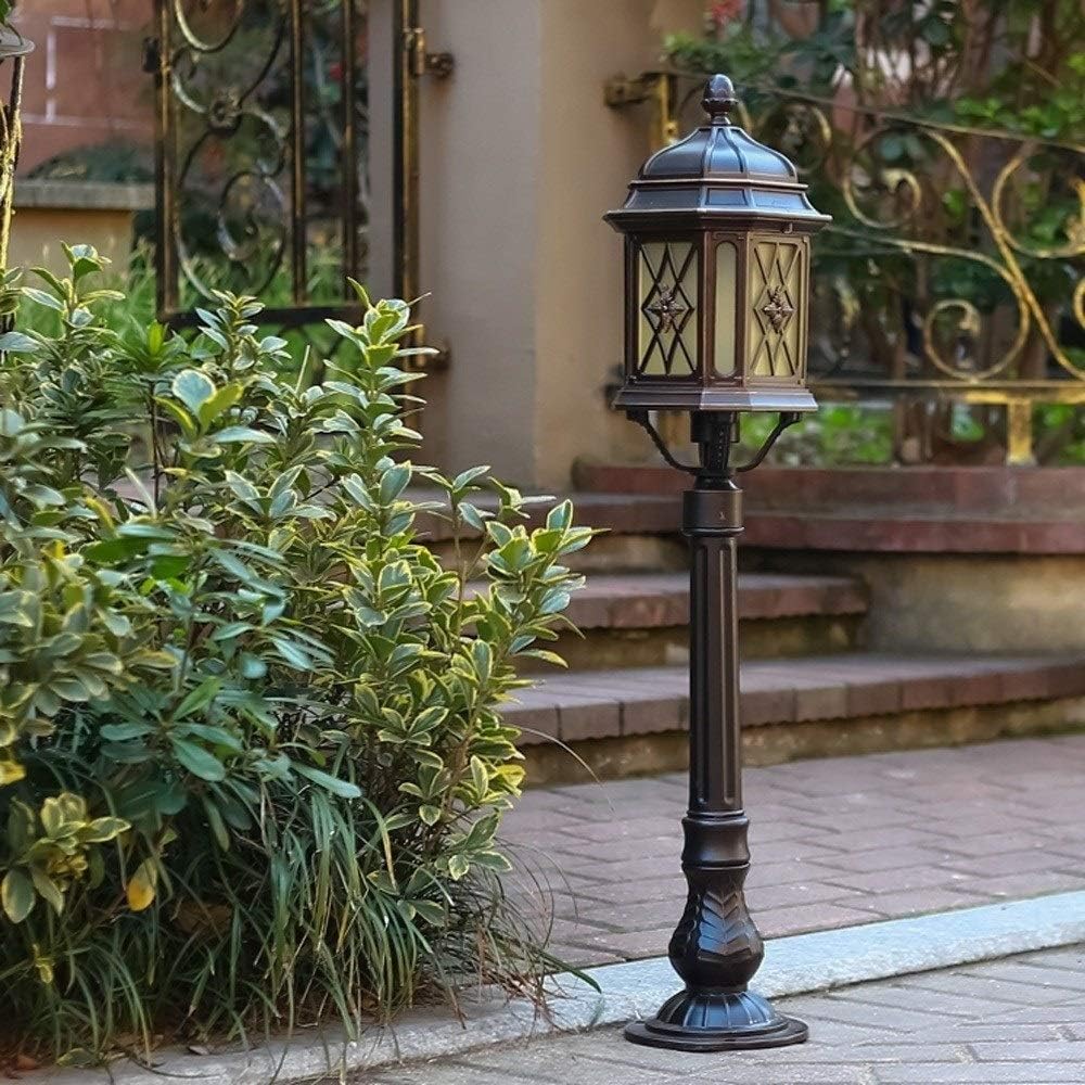Lamp Post Lights Outdoor European Antique 0.8M Outdoor Porch Street Lighting IP54 Waterproof Aluminum Glass Lantern Landscape Pathway High Pole Column Lamp Retro External Pati(