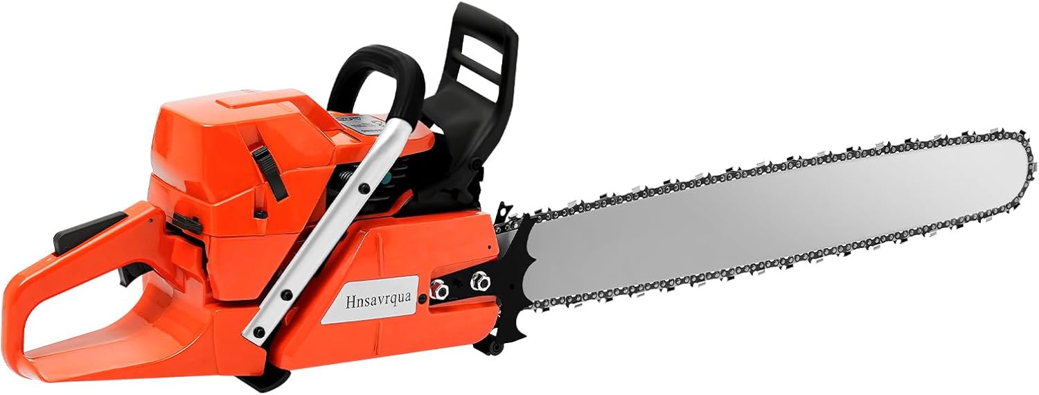 22Inch 60CC Gas Chainsaw, 2 Stroke 2.8KW Engine Gas Powered Chainsaw, Handheld Cordless Chain Saw Set with Non-Slip Handle & Dual Fuel Tanks for Wood Cutting, Logging, Tree Pruning (28Inch/71CC)