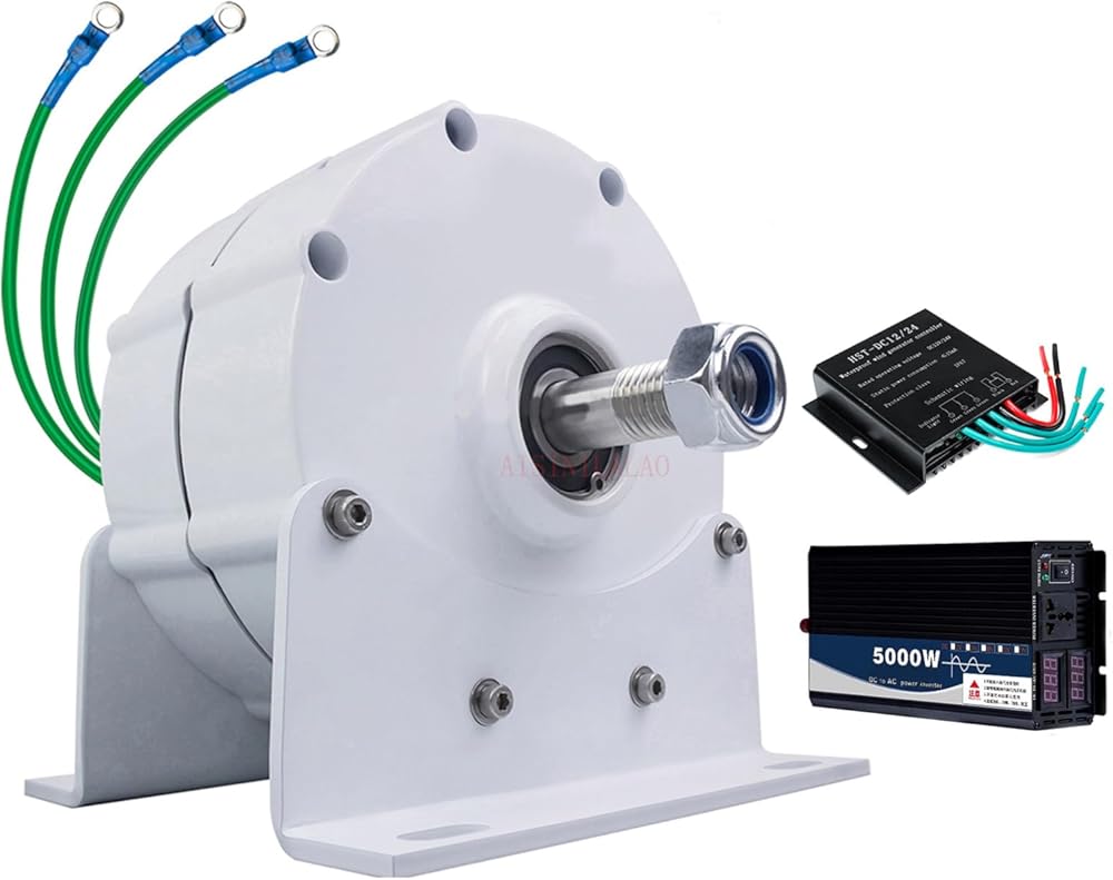 5000W 12V 24V 48V 220V Low RPM 3 Phase Gearless Permanent Magnet AC Alternator,Generator AC Alternators for Wind and Water Turbine(with Base)