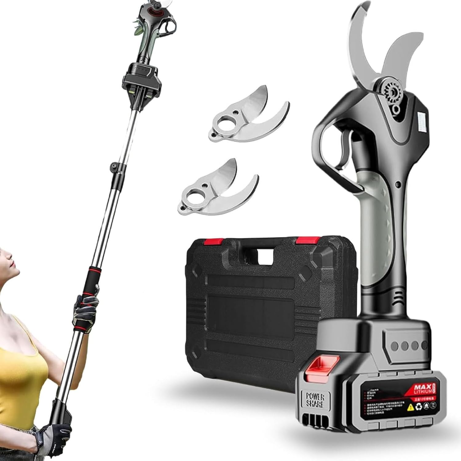 Electric Garden Pruning Shears - 800W Powered Tree Branch Clippers, 40mm Max Cutting Diameter, 70mm/3.07