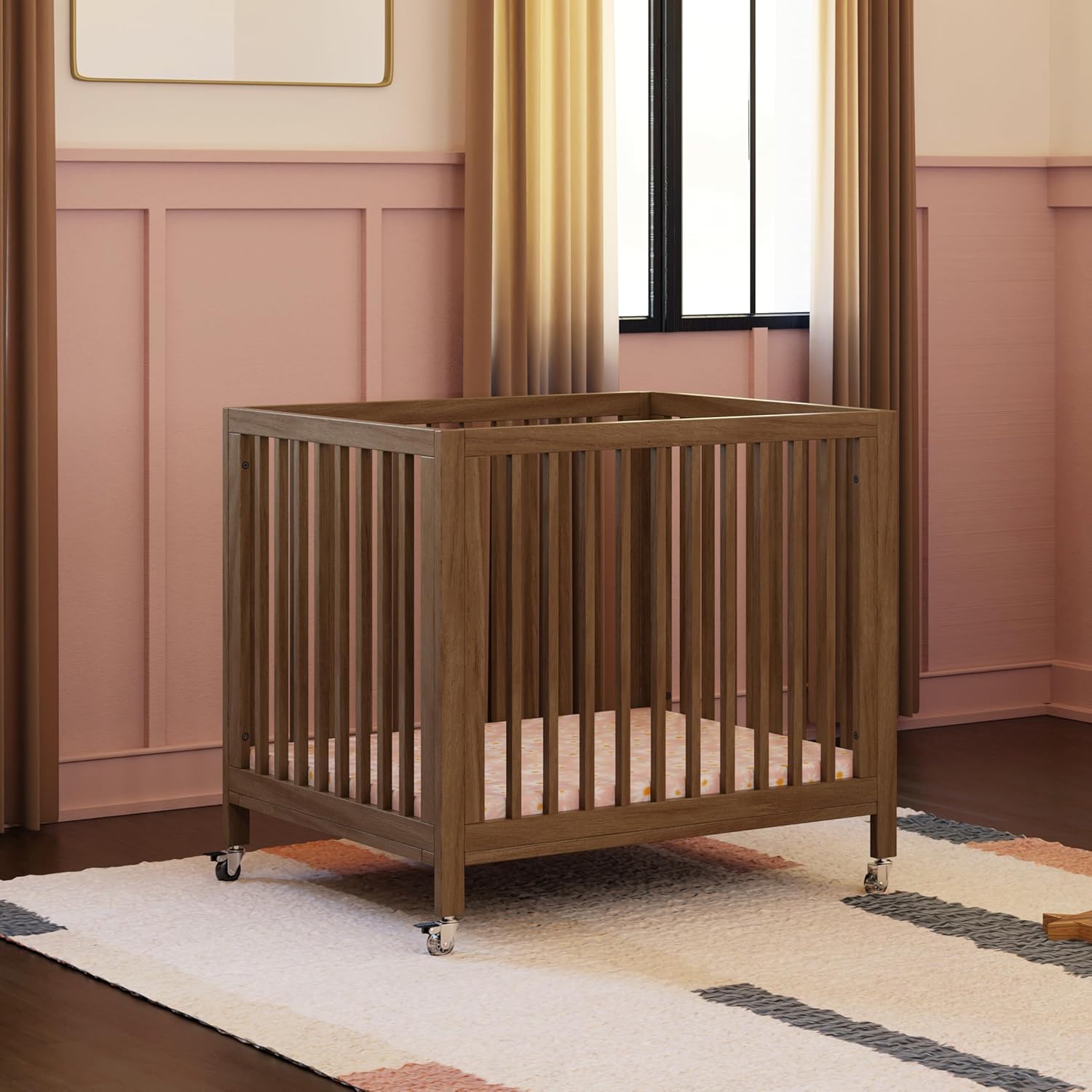 Babyletto Rolli All-Stages® Midi Crib Conversion Kit in Natural Walnut, Greenguard Gold Certified, FSC Certified, Portable & Adjustable with Pad Included