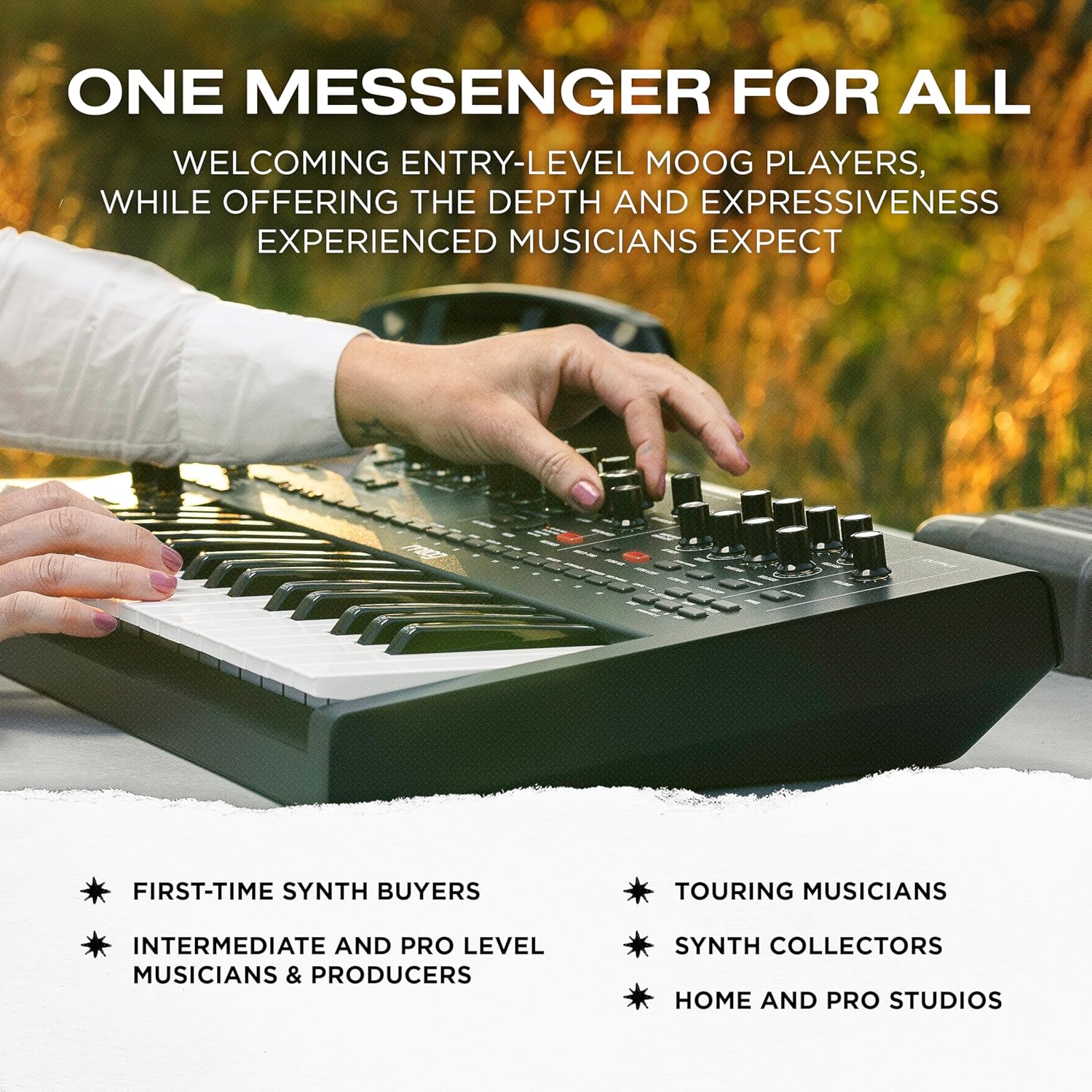 MOOG Messenger - Next-Gen Monophonic Analog Keyboard Synthesizer with 32 Keys, 64-Step Sequencer, 256 Presets and RES BASS Compensation