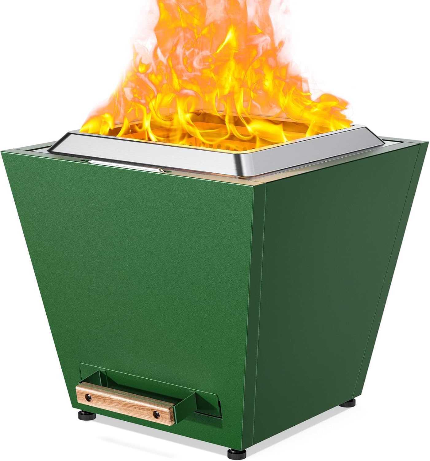 Cyberpit One 20 Inches Smokeless Fire Pit with Pull-Out Ash Pan, Portable Outdoor Fire Pit for Backyard, Patio & Camping, Stainless Steel, Green (1 Door) (1 Doors)