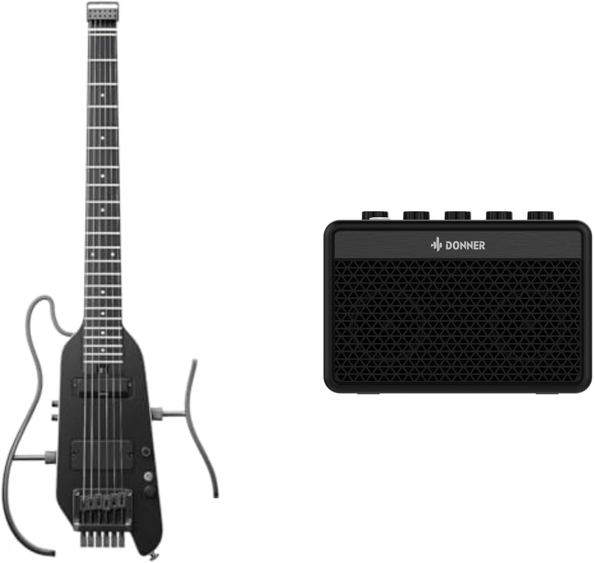 HUSH X PRO Electric Guitar Kit - Smart Travel Guitar, Black and Mini Guitar Amp Small Electric Amplifier 5W
