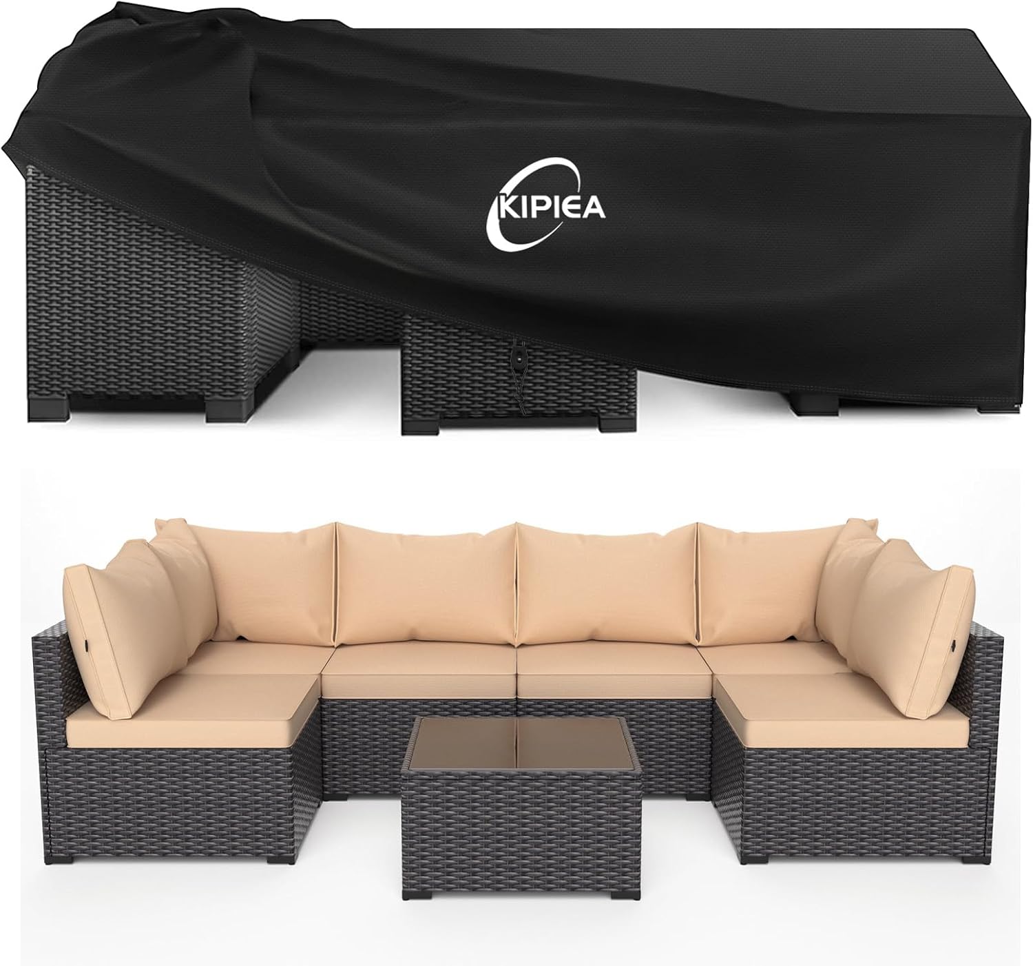 Kipiea 600D Patio Furniture Covers Waterproof Winter, Heavy-Duty Outdoor Furniture Covers for Table & Chairs with Windproof, Outdoor Sofa Cover, Anti UV, No Tears, No Fading (98