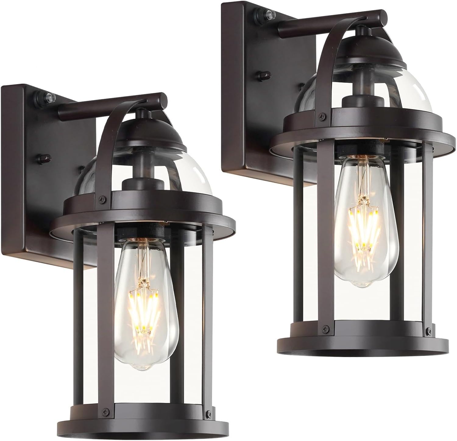 OKELI Dusk to Dawn Outdoor Wall Lights, Waterproof Lighting Fixtures Rustic Farmhouse Wall Lanterns with Clear Glass Shades Anti-Rust Outside Lights for Garage Patio Porch(Brown, 2 Pack)