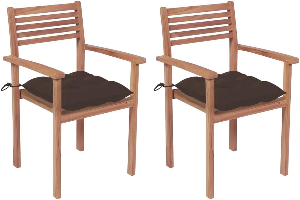 Patio Chairs 2 pcs with Taupe Cushions Solid Teak Wood,Teak Wood Patio Chair Set with Cushions: Durable Outdoor Furniture for Homes, Offices, Bars and Cafes Outdoor Furniture, Outdoor Chairs