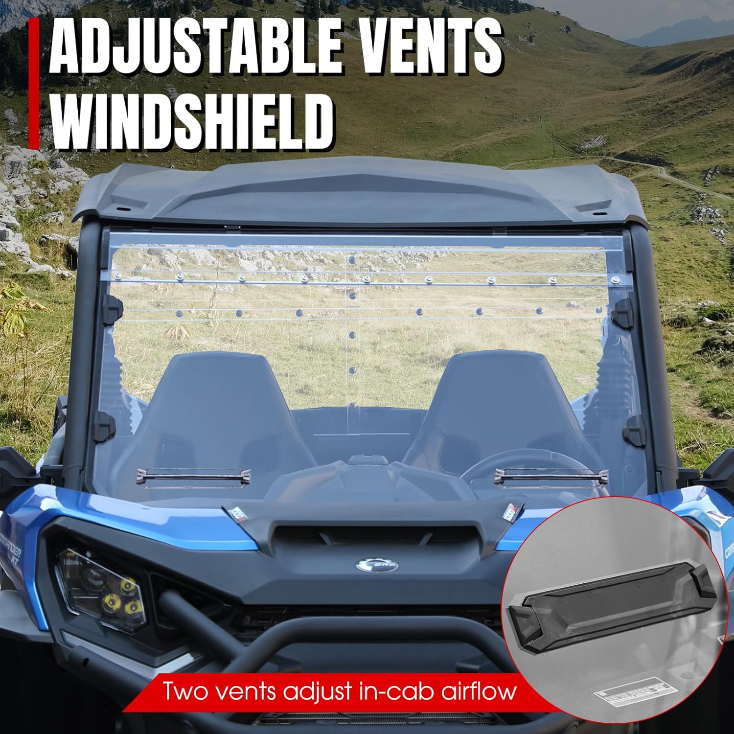 A & UTV PRO Vented Full Front Windshield for 2021-2026 Can Am Commander, Hard Coat PC Front Window Accessories for Can-Am Commander, Scratch Resistant