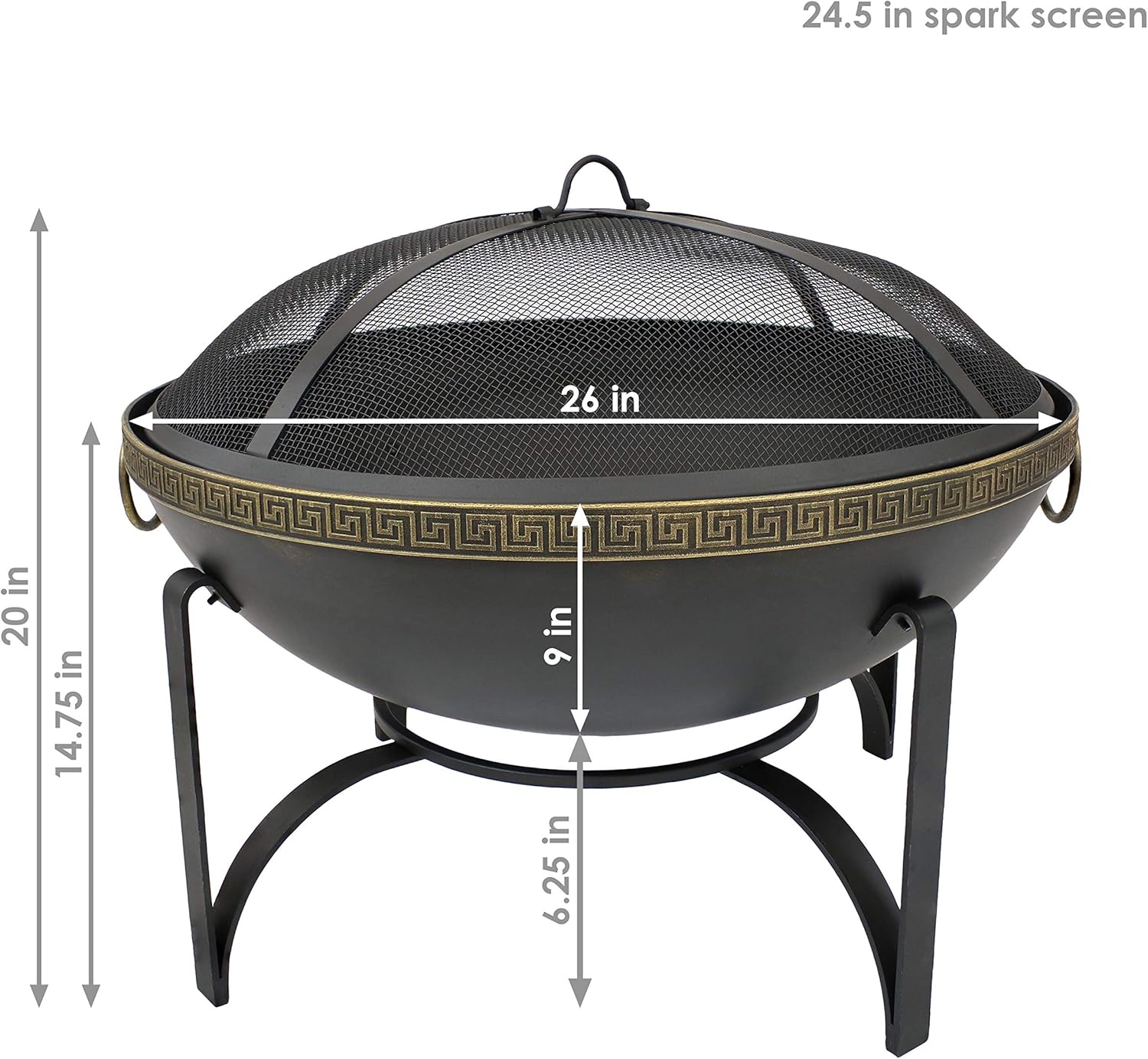 Sunnydaze 26-Inch Steel Wood-Burning Outdoor Fire Pit Bowl with Spark Screen, Log Grate, and Poker