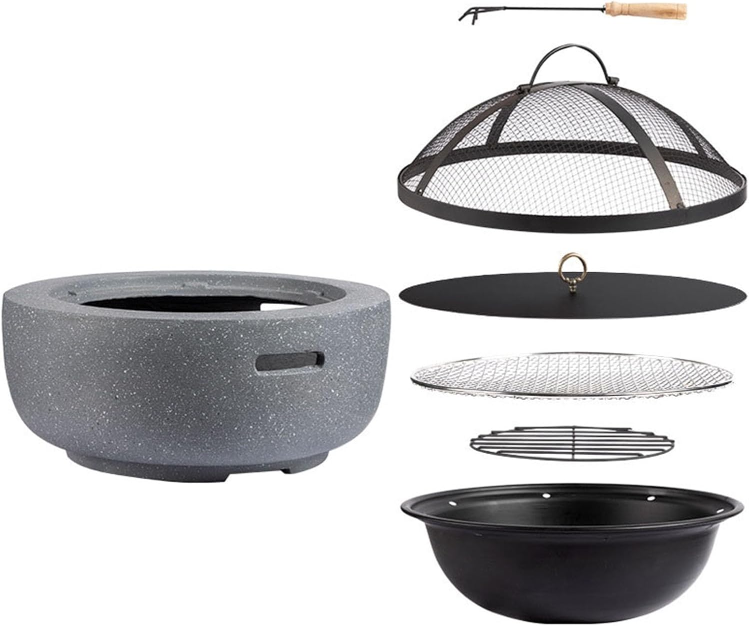 Clay Charcoal Stove Portable Grill, 18/24In Outdoor Fire Pit Table, Barbecue and Charcoal Stove, Gray,Small