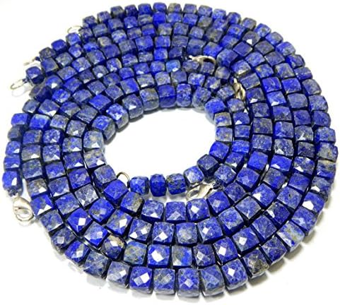 13 inch natural beads strand of 8x9.5mm faceted cube lapis lazuli gemstone beads for DIY jewelry - necklace, bracelet, earring, ring.