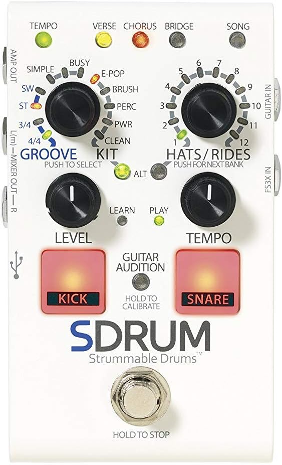 Digitech SDRUM Strummable Drums Pedal Bundle with FS3X Footswitch, Polishing Cloth, and 6 Dunlop Picks