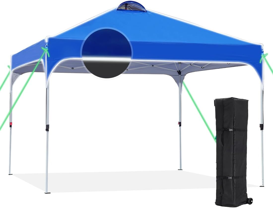 Quictent 10x10 Pop up Canopy Tent Easy One Person Set up, Portable Instant Shelter with Vent, Easy up Canopy with Reflective Top and Fluorescent Rope for Camping Backyard Patio-Blue