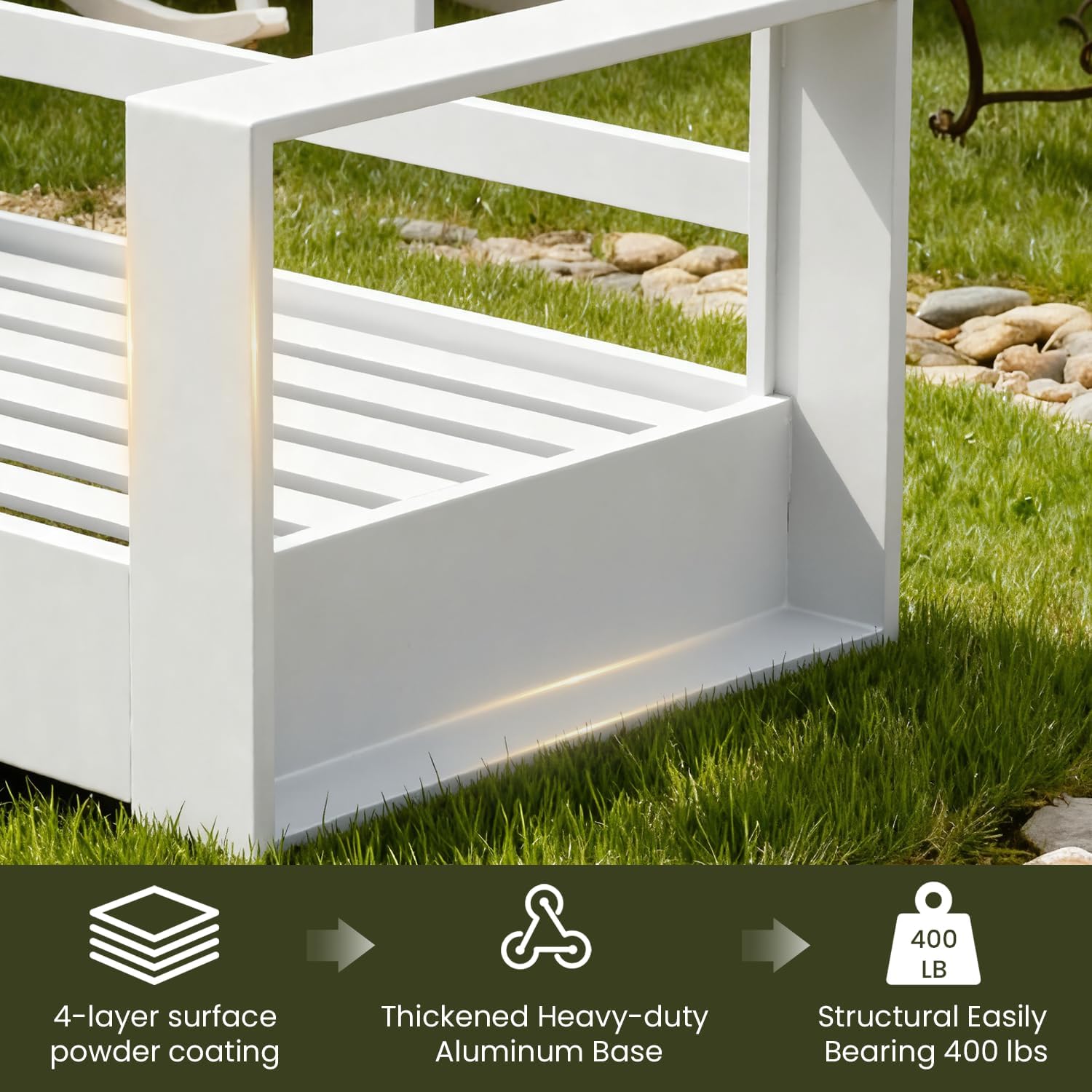 LayinSun Oversized Aluminum Outdoor Furniture Set, 5 Piece Patio Sofa Sets with Fire Pit Table, Deep Seating and Upgraded 6-inch Cushions for Porch, Balcony, Deck