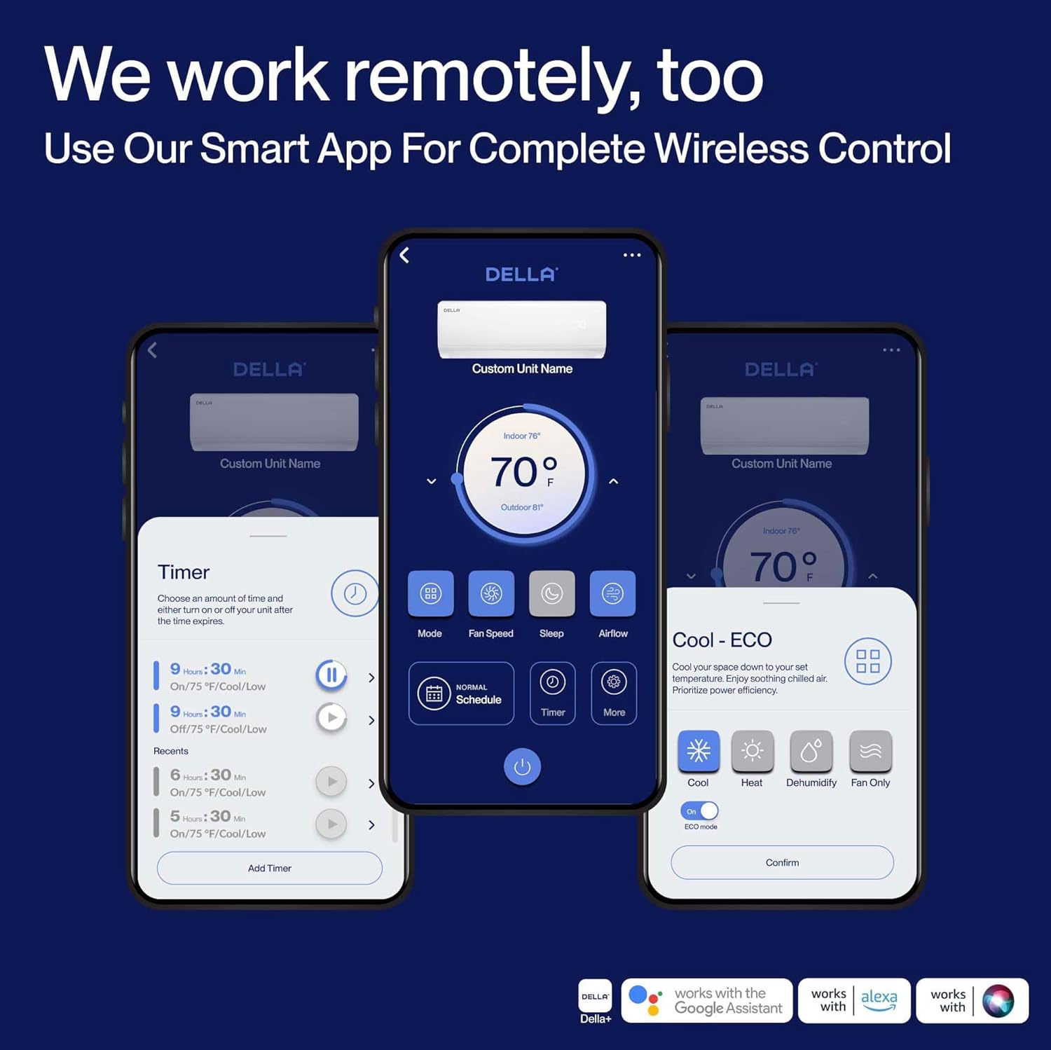 DELLA Econo Series 17000 BTU 17 SEER2 Mini Split Air Conditioner, Cools up to 1000 Sq. Ft, Works with Alexa and Wifi, 230V Heater Ductless Inverter System with Heat Pump, 16.4ft Installation Kit