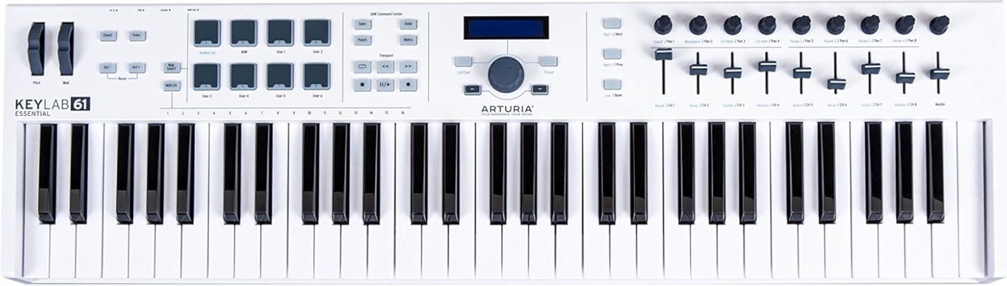 Arturia KeyLab Essential 49 - 49 Key USB MIDI Keyboard Controller with Velocity Sensitive Synth Action Keys, 8 Drum Pads, 9 Faders, 9 Knobs and Analog Lab V Software Included