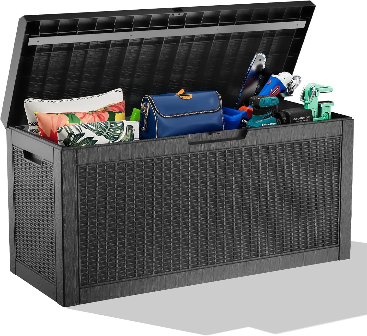 60 Gallon Deck Box,Resin Outdoor Storage Box with Lockable for Patio Furniture, Pool Accessories, Garden Tools, Waterproof Outside Storage Box, Black