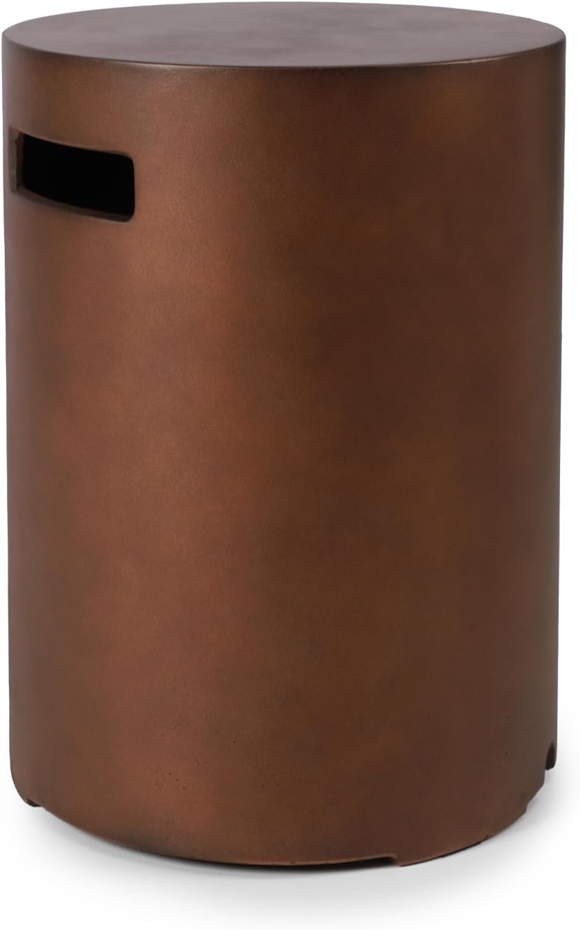 Propane Tank Cover Table, Modern Outdoor Gas Tank Covers, φ16 X 20inch Concrete Tank Storage Box Hideaway Table for Propane Gas Fire Pit and Round Tank Holder with Handles (Brown)