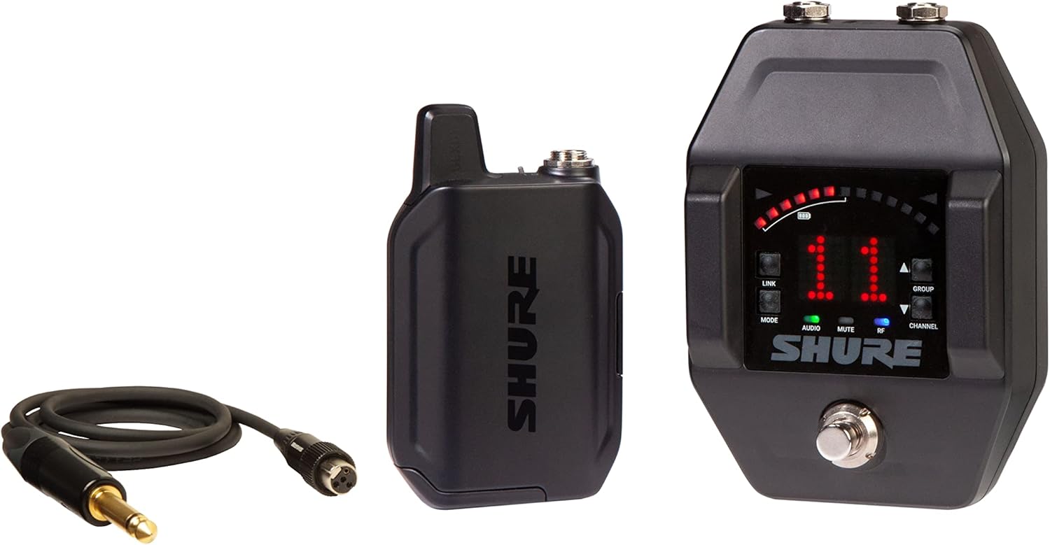 Shure GLXD16+ Dual Band Pro Digital Wireless System with Pedal Receiver for Guitar & Bass - 12-Hour Battery Life, 100 ft Range | Includes WA305 Premium Cable with 1/4