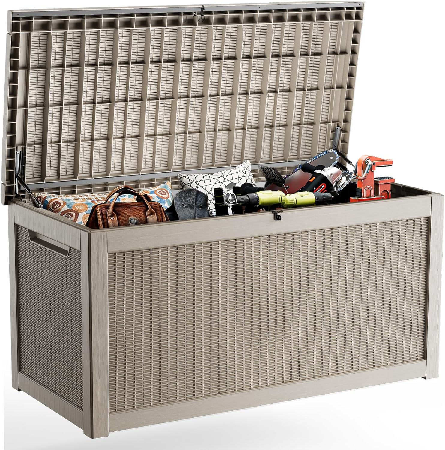 EasyUp 320 Gallon Deck Boxes Waterproof, Outdoor Large Storage Boxes with Lids, Outside Resin Storage Box & Deck Boxes for Patio, Garden Use(Gray)