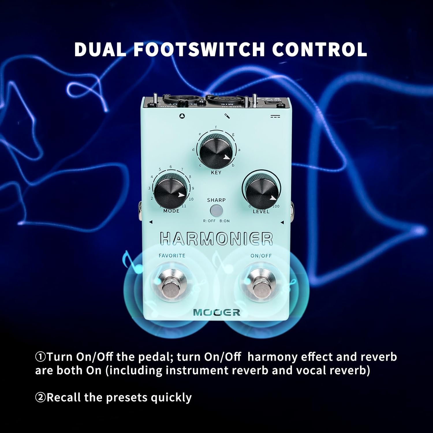 MOOER Harmonier Vocal Effects Processor Guitar Voice Pedal Vocal Stompbox Microphone Amplifier for Live Singing Streaming Recording (MVP2)