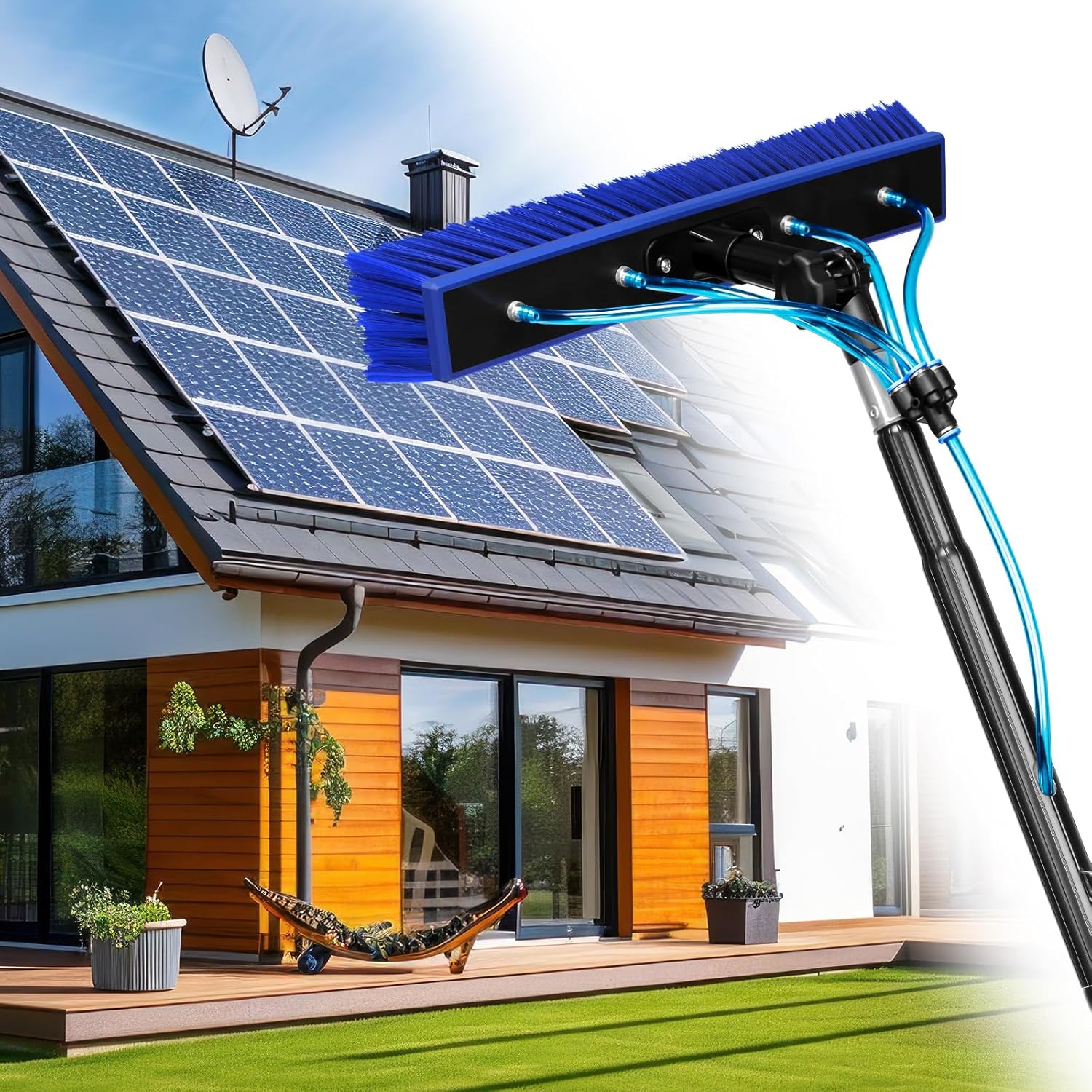 40FT Water Fed Pole Kit, Window Solar Panel Cleaning Brush and Pole, Window Washing Equipment Solar Panel Roof Glass Cleaner Tool
