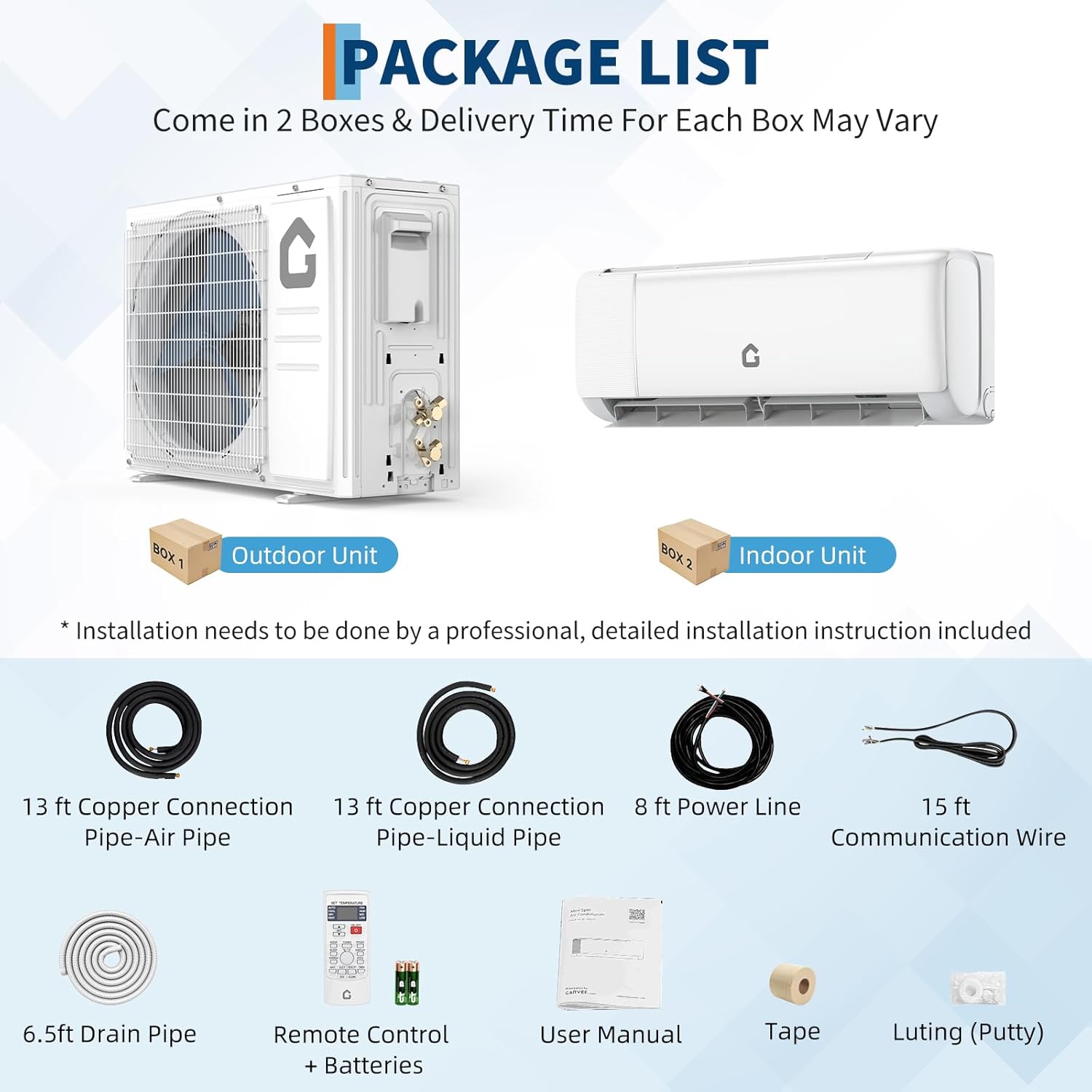 18000 BTU Ductless Mini Split Air Conditioner & Heat Pump, 21 SEER Energy Efficient Split AC Unit with WiFi Control, Low Noise Cooling/Heating for 1250 Sq.Ft, Complete Installation Kit (208-230v)