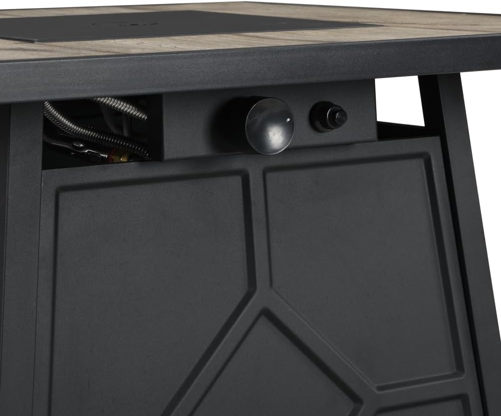 28-Inch Square Propane Fire Pit Table with Auto-Ignition, CSA-Certified Outdoor Gas Fire Table for Patio, Deck & Backyard (Grey + MDF+Iron)