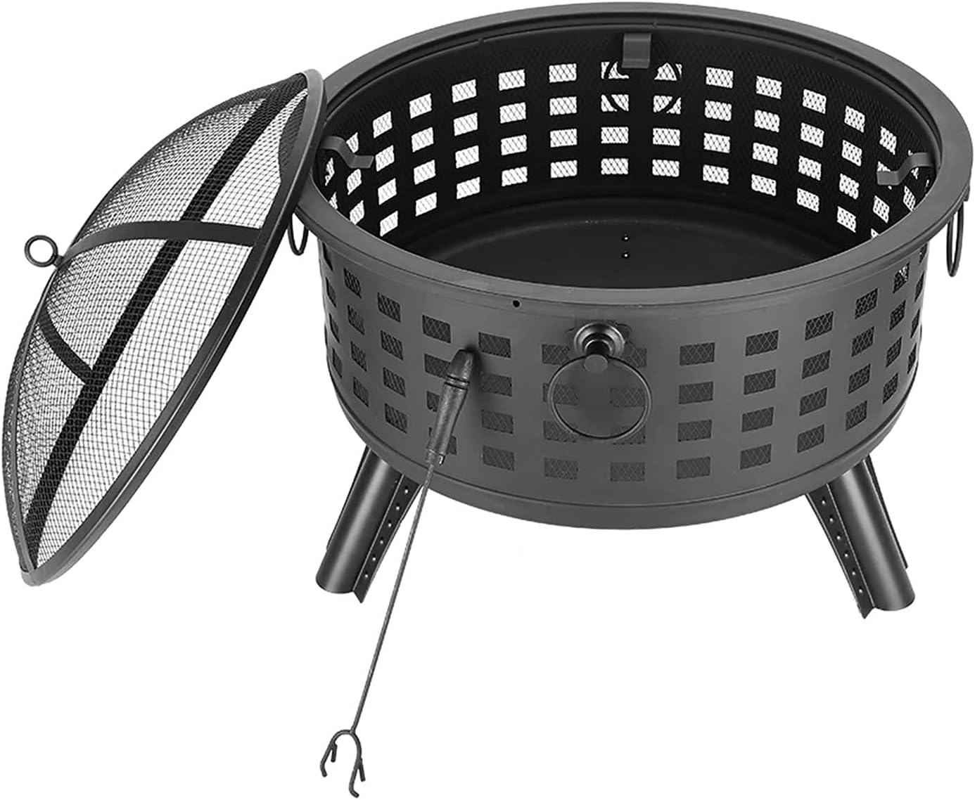 Garden Brazier Portable Courtyard Metal Fire Pit Round Lattice Fire Bowl Black
