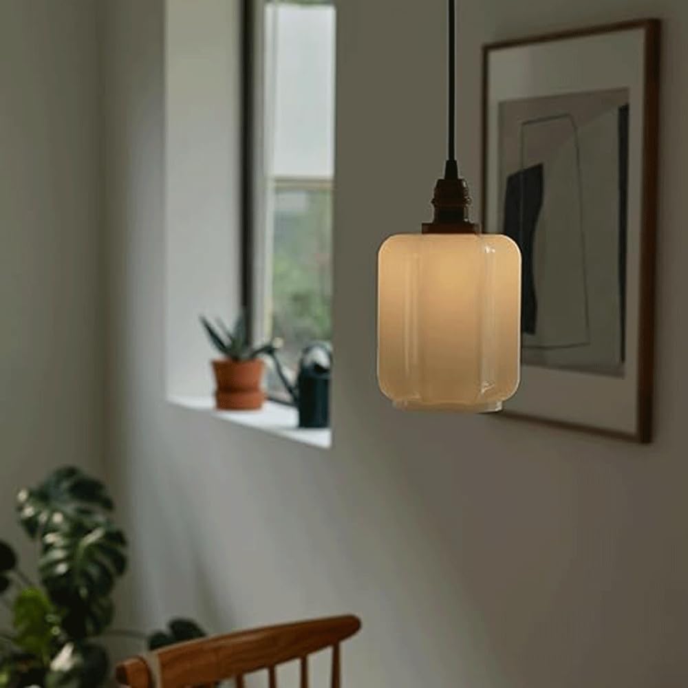 Japanese Vintage White Jade Brass Glass Chandeliers丨Bedroom Bedside Living Room Striped Hanging Lamp丨LEDE27 Light Source Pendant Lightled丨Modern Simple Home Lighting Fixtures丨Diameter 15cm