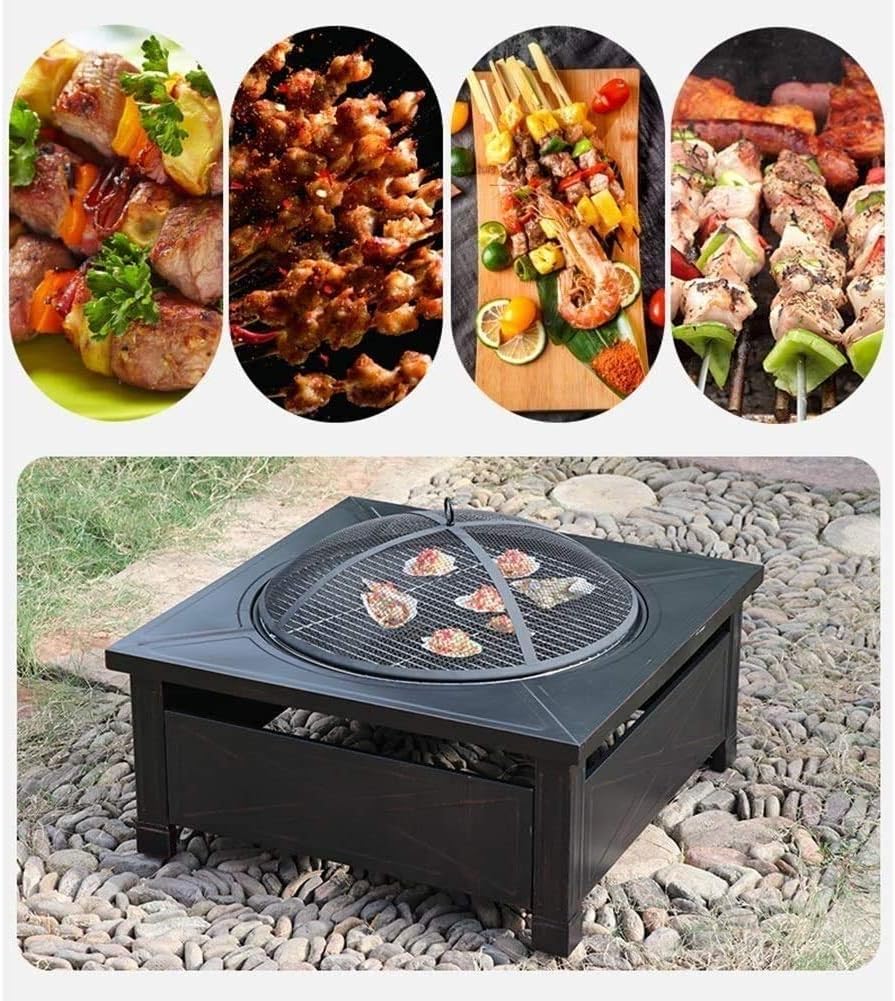 Stove Fire Pit Square Metal Firepit Backyard Patio Garden W/Cover Outdoor Cooking Barbecues