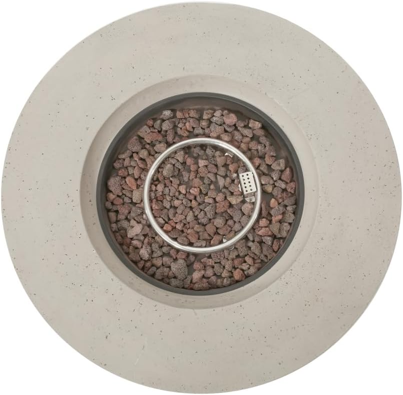 Outdoor 50,000 BTU Round MgO Concrete Propane Fire Pit, Light Grey (Tank Cover not Included) (Light Grey + Magnesium Oxide-1)