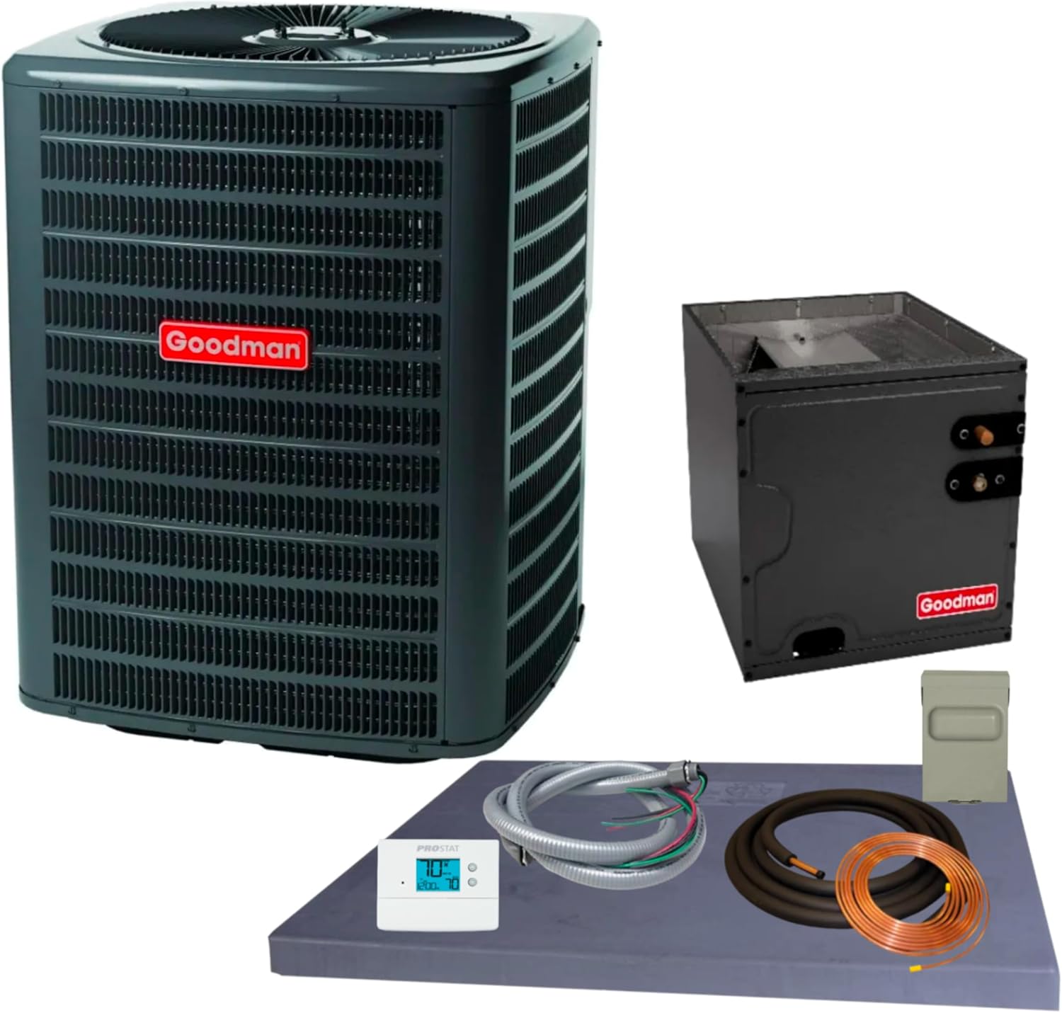 Goodman 1.5 ton 14.3 SEER2 Partial Split System with vertical coil with install accessories! (GLXS4BA1810 CAPTA2422C3)