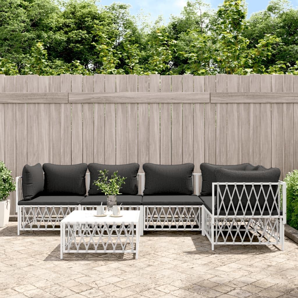 6 Piece Patio Lounge Set with Cushions White Steel,Cozy Outdoor Sofa Set: Durable and Comfortable Lounging for Your Patio Furniture Sets for Patio, Lawn & Garden