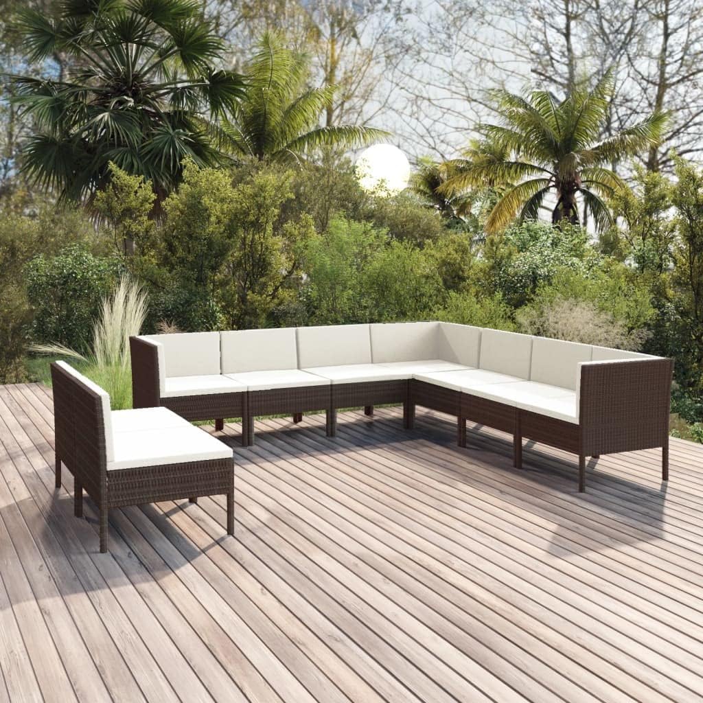 9 Piece Patio Lounge Set with Cushions Poly Rattan Brown,Durable and Stylish Patio Lounge Set for Ultimate Comfort and Relaxation Patio Furniture, Outdoor Furniture Sets