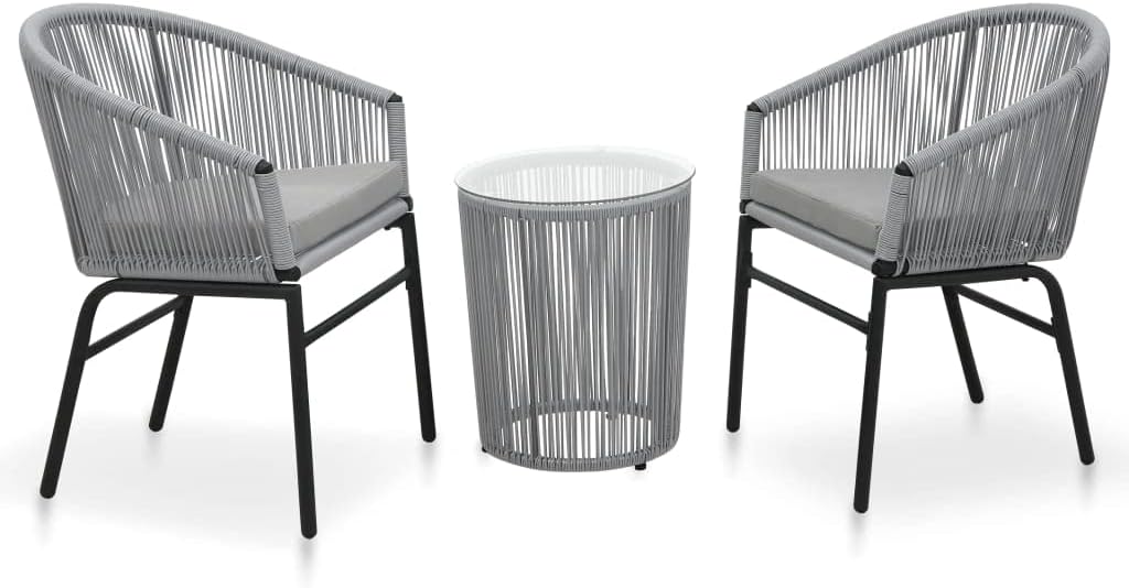 3 Piece Bistro Set with Cushions PE Rattan Gray,Stylish 3Piece Patio Bistro Lounge Set for Outdoor Relaxation Patio Furniture, Outdoor Furniture Sets