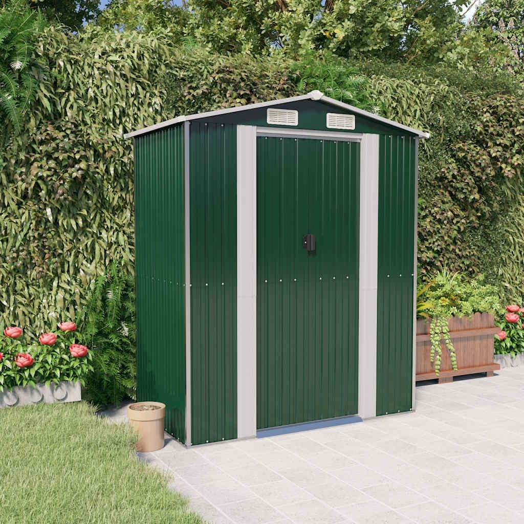 Gartenschuppen 192x192x218 cm Stahl Gartenhaus grün mit robustem galvanisiertem Outdoor Storage Shed für Garten Garage und Terrasse