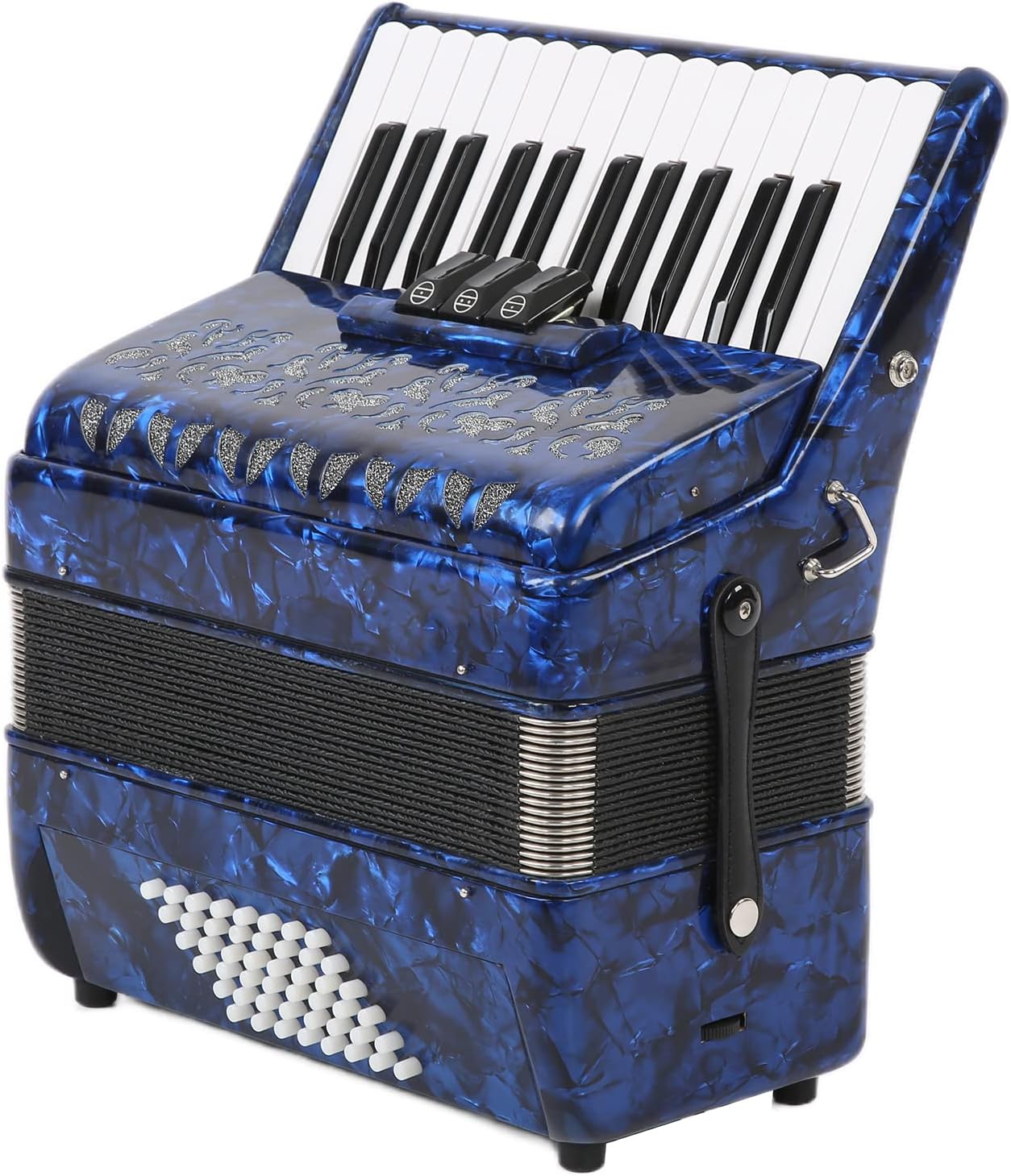 Accordion, 26 Key 48 Bass Exquisite Celluloid Piano Accordion with Strap, 13.3 x 15.3 x 7in Professional Button Accordion Musical Instrument for Beginners for Stage Performance