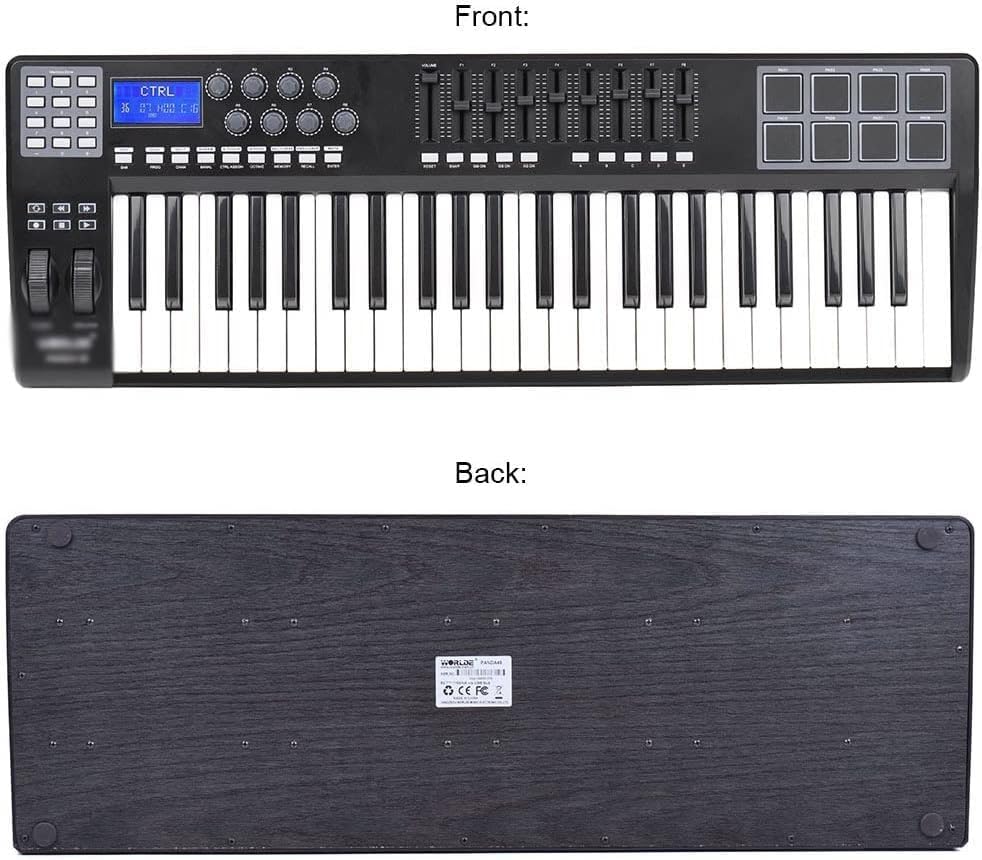 Keyboard Piano, Portable 49-Key USB MIDI Keyboard Controller 8 RGB Colorful Backlit Trigger Pads with USB Cable MIDI Keyboard